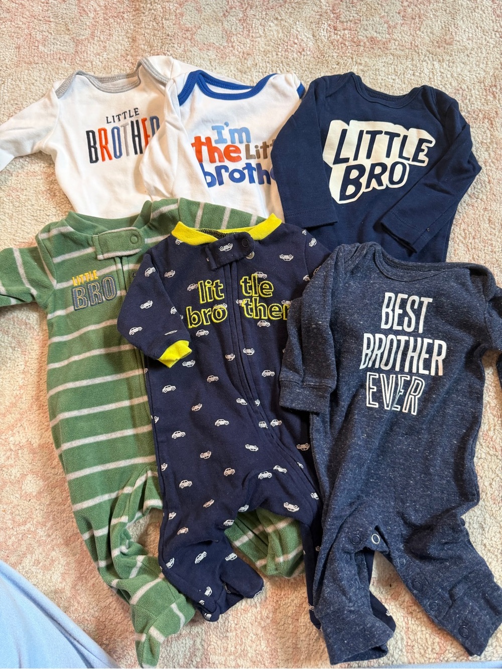 Newborn Multi-Pack Little Brother Baby One-Pieces - Blue, Navy, Green Bundle